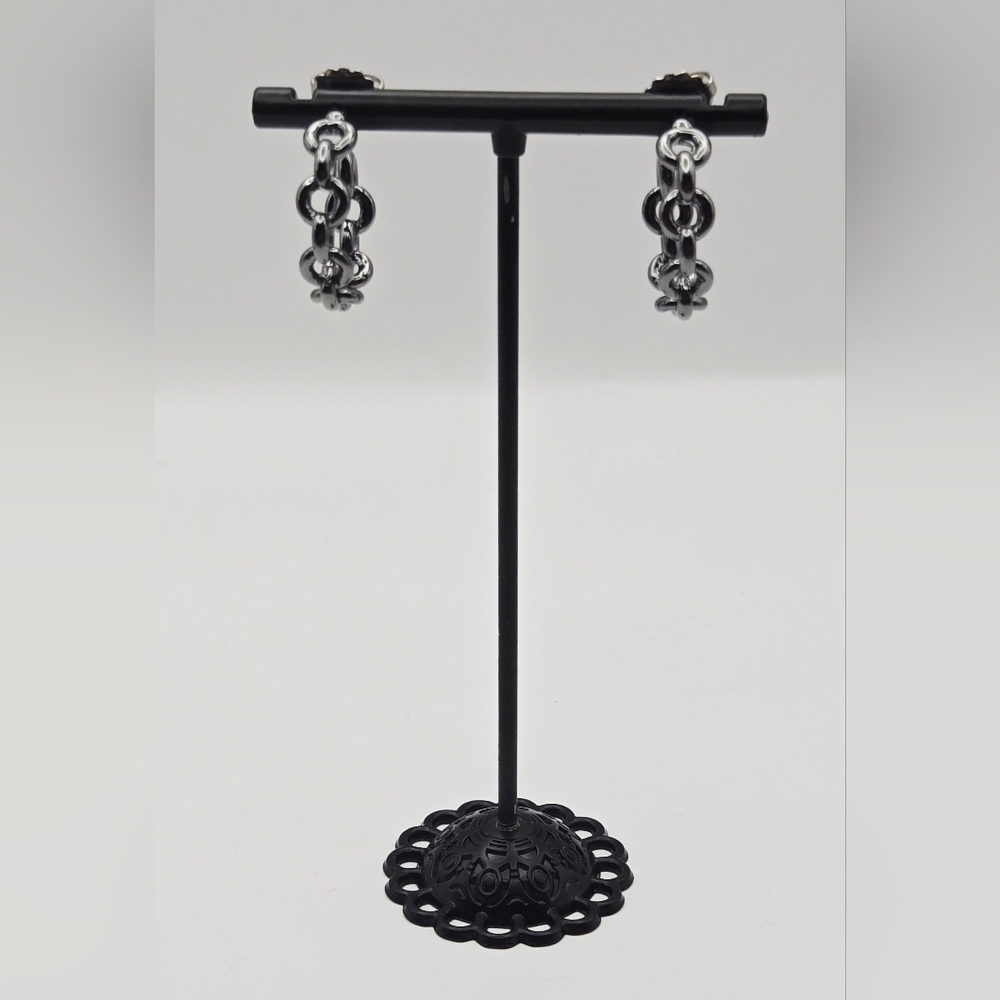 Lia Sophia Gunmetal Chain Link Hoop Earrings Modern Statement